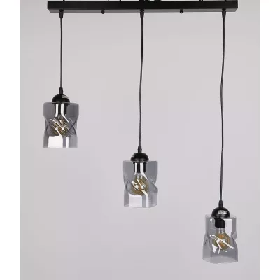 Závěsné osvětlení nad jídelní stůl FELIS - 3xE27, 60W, černé / kouřové sklo