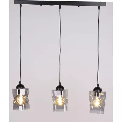 Závěsné osvětlení nad jídelní stůl FELIS - 3xE27, 60W, černé / kouřové sklo