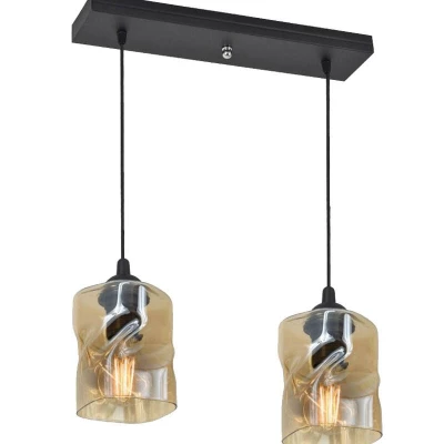 Závěsné osvětlení nad jídelní stůl FELIS - 2xE27, 60W, černé / jantarové sklo