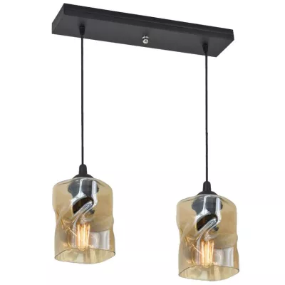 Závěsné osvětlení nad jídelní stůl FELIS - 2xE27, 60W, černé / jantarové sklo