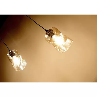 Závěsné osvětlení nad jídelní stůl FELIS - 2xE27, 60W, černé / jantarové sklo