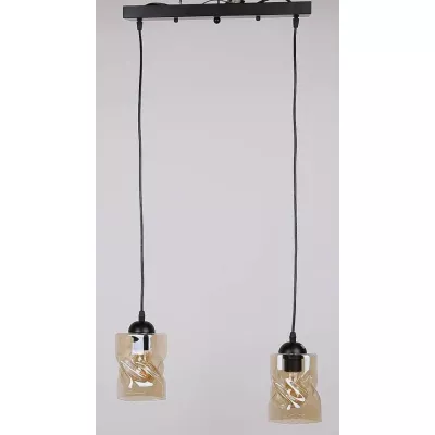 Závěsné osvětlení nad jídelní stůl FELIS - 2xE27, 60W, černé / jantarové sklo