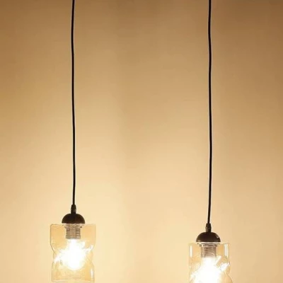 Závěsné osvětlení nad jídelní stůl FELIS - 2xE27, 60W, černé / jantarové sklo