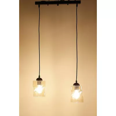 Závěsné osvětlení nad jídelní stůl FELIS - 2xE27, 60W, černé / jantarové sklo