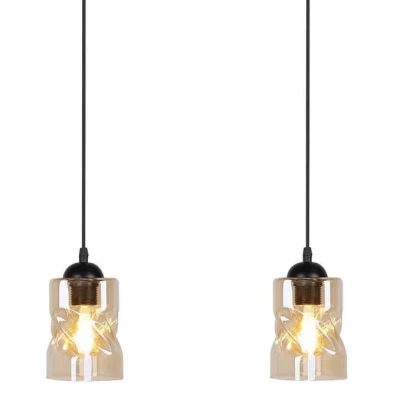 Závěsné osvětlení nad jídelní stůl FELIS - 2xE27, 60W, černé / jantarové sklo