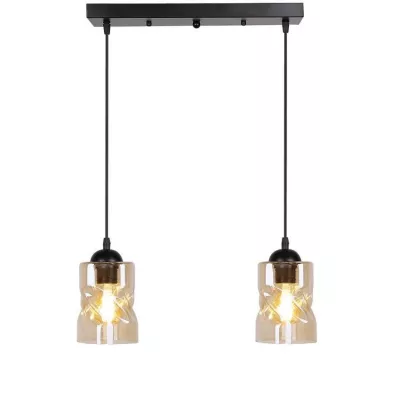 Závěsné osvětlení nad jídelní stůl FELIS - 2xE27, 60W, černé / jantarové sklo