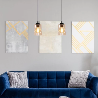 Závěsné osvětlení nad jídelní stůl FELIS - 2xE27, 60W, černé / jantarové sklo