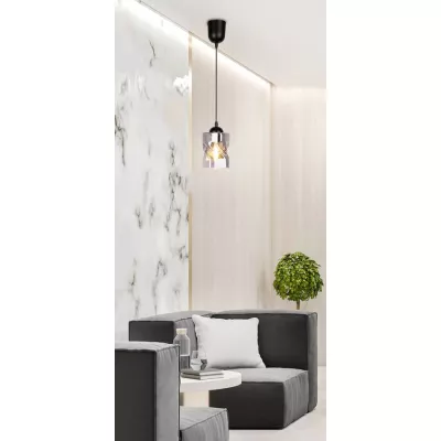 Moderní závěsné osvětlení FELIS - 1xE27, 60W, černé / kouřové sklo