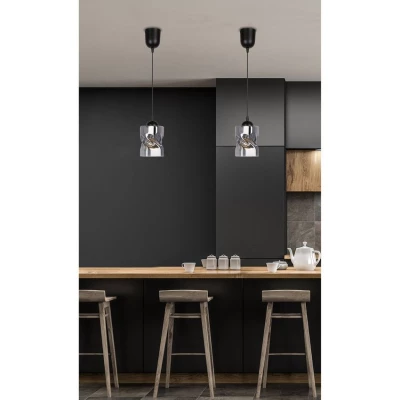 Moderní závěsné osvětlení FELIS - 1xE27, 60W, černé / kouřové sklo