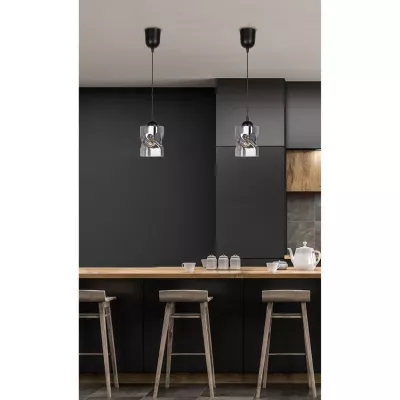 Moderní závěsné osvětlení FELIS - 1xE27, 60W, černé / kouřové sklo