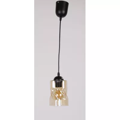 Moderní závěsné osvětlení FELIS - 1xE27, 60W, černé / jantarové sklo