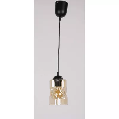 Moderní závěsné osvětlení FELIS - 1xE27, 60W, černé / jantarové sklo
