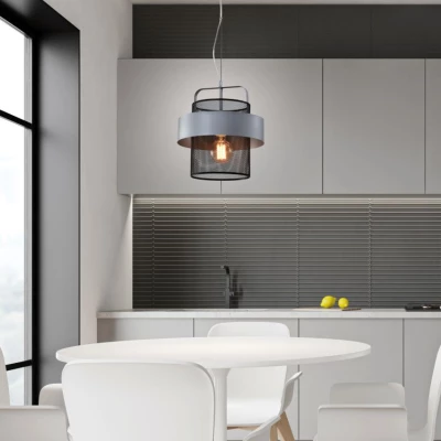 Závěsné moderní světlo FIBA - 1xE27, 40W, černé / stříbrné