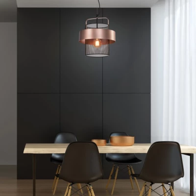 Závěsné moderní světlo FIBA - 1xE27, 40W, černé / měděné