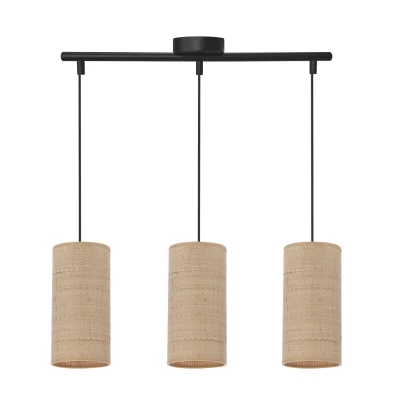 Ratanové závěsné osvětlení nad jídelní stůl FLERI - 3xE27, 60W, černé / béžové