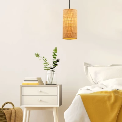 Ratanové závěsné osvětlení FLERI - 1xE27, 60W, černé / béžové