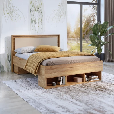 Manželská postel 140x200 NOAH - dub mauvella / béžová