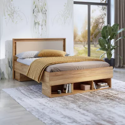 Manželská postel 140x200 NOAH - dub mauvella / béžová