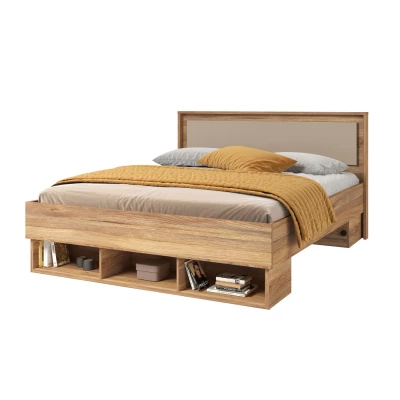 Manželská postel 140x200 NOAH - dub mauvella / béžová