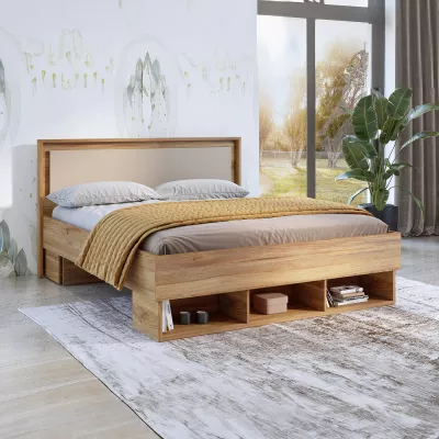 Manželská postel 160x200 NOAH - dub mauvella / béžová