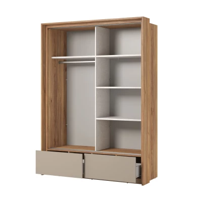 Šatní skříň 160 cm NOAH s posuvnými dveřmi - dub mauvella / béžová