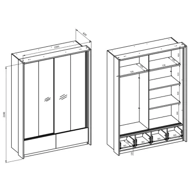 Šatní skříň 160 cm NOAH s posuvnými dveřmi - dub mauvella / béžová