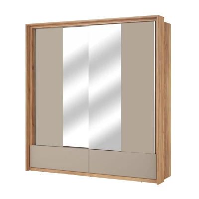 Šatní skříň 210 cm NOAH s posuvnými dveřmi - dub mauvella / béžová