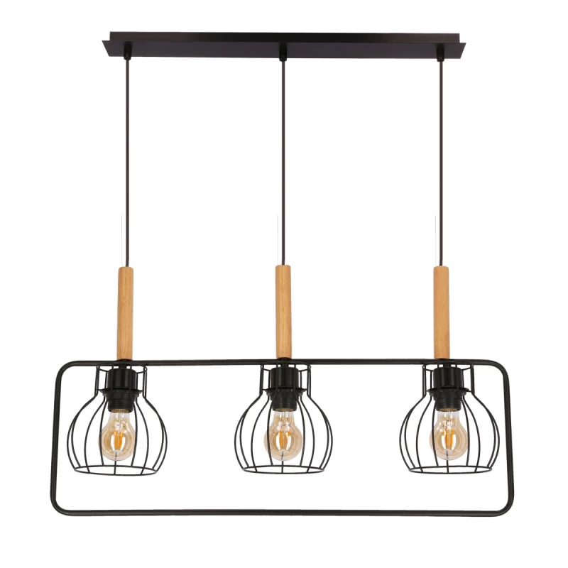 Závěsné osvětlení nad jídelní stůl FRANITA - 3xE27, 40W, černé / hnědé