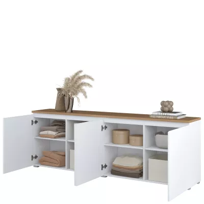 Široká komoda s dvířky CAPRI - bílá / dub mauvella