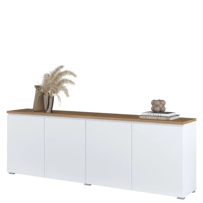 Široká komoda s dvířky CAPRI - bílá / dub mauvella