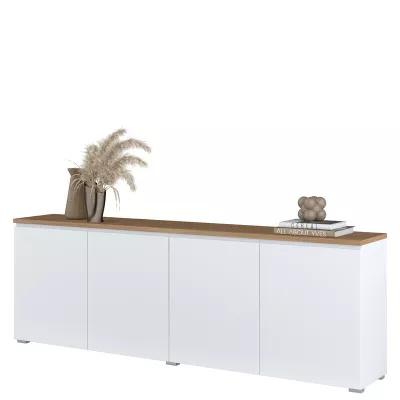 Široká komoda s dvířky CAPRI - bílá / dub mauvella