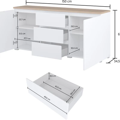 Kombinovaná komoda CAPRI - bílá / dub mauvella