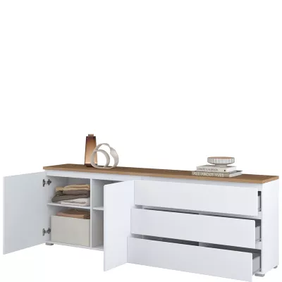 Široká kombinovaná komoda CAPRI - bílá / dub mauvella