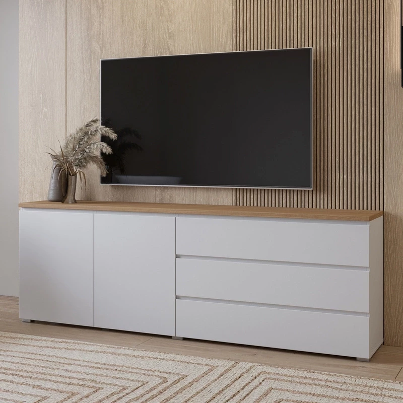 Široká kombinovaná komoda CAPRI - bílá / dub mauvella