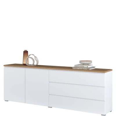 Široká kombinovaná komoda CAPRI - bílá / dub mauvella