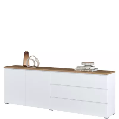 Široká kombinovaná komoda CAPRI - bílá / dub mauvella