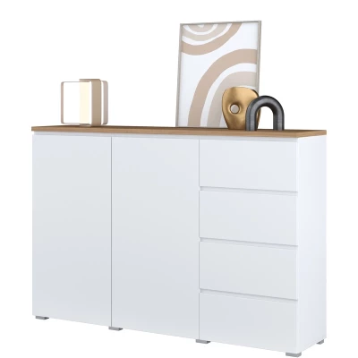 Komoda s dvířky a šuplíky CAPRI - bílá / dub mauvella