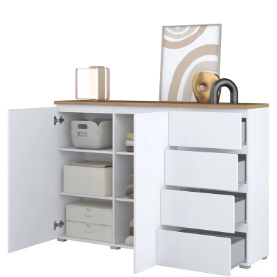 Komoda s dvířky a šuplíky CAPRI - bílá / dub mauvella