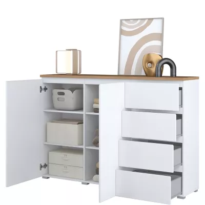 Komoda s dvířky a šuplíky CAPRI - bílá / dub mauvella