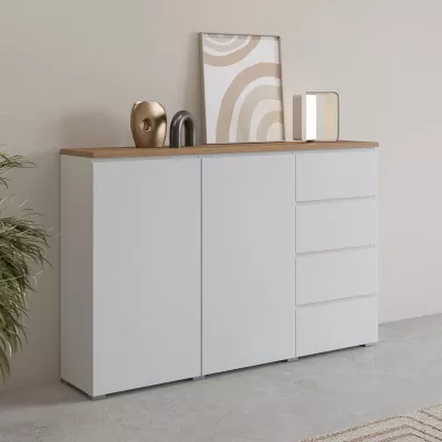 Komoda s dvířky a šuplíky CAPRI - bílá / dub mauvella