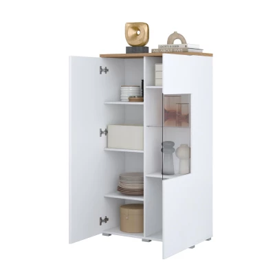 Prosklená vitrína CAPRI - bílá / dub mauvella