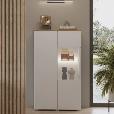 Prosklená vitrína CAPRI - bílá / dub mauvella