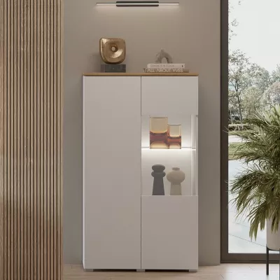 Prosklená vitrína CAPRI - bílá / dub mauvella