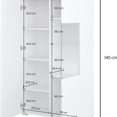 Prosklená vitrína CAPRI - bílá / dub mauvella