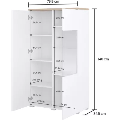 Prosklená vitrína CAPRI - bílá / dub mauvella