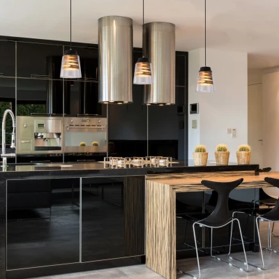 Moderní závěsné světlo FRESNO - 1xE27, 60W, černé / zlaté / čiré