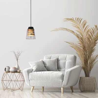 Moderní závěsné světlo FRESNO - 1xE27, 60W, černé / zlaté / čiré
