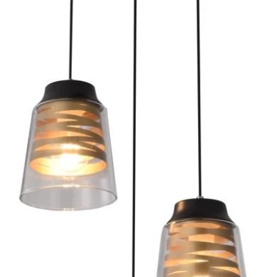 Moderní závěsné světlo FRESNO - 3xE27, 60W, černé / zlaté / čiré