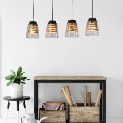 Moderní závěsné svítidlo FRESNO - 4xE27, 60W, černé / zlaté / čiré