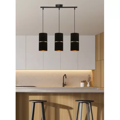 Moderní závěsné světlo nad jídelní stůl GINA - 3xE27, 60W, černé / zlaté